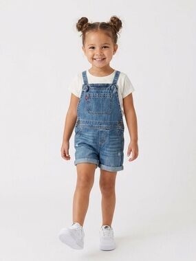 Levi's Denim Overall Shorts 100% Cotton Size 2T Girls Blue Jean Romper Summer